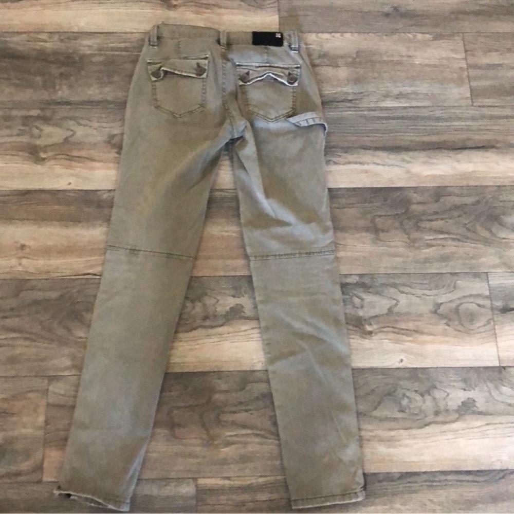 BCBGMaxAzria Moto Skinny Jeans Olive Green Zip Ankle Low Rise Sz 28 - Picture 4 of 15